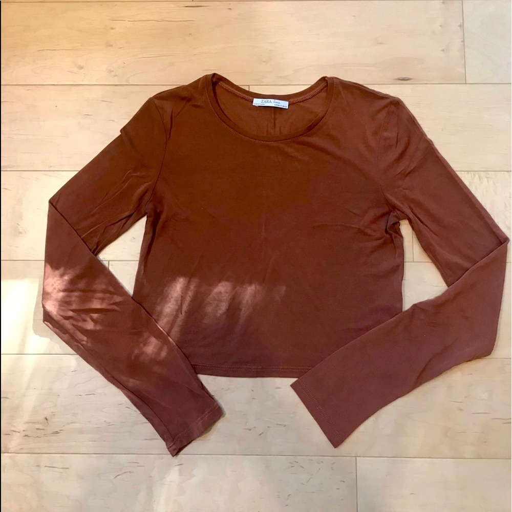 Burnt orange Zara long-sleeve crop top